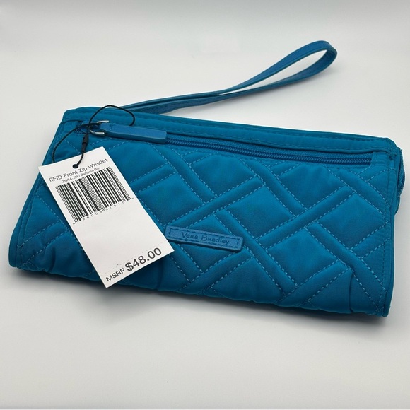Vera Bradley Grab and Go Front Zip RFID Wristlet Bahama Bay-Turquoise Blue - Picture 6 of 6